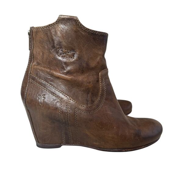 FRYE Carson Wedge Bootie Brown Leather Women's Size 7.5 Boho Western Rodeo EUC - Picture 1 of 8